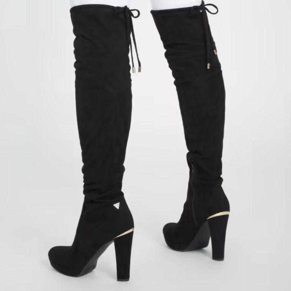 Guess Black Over-the-Knee Boots with Gold Trim